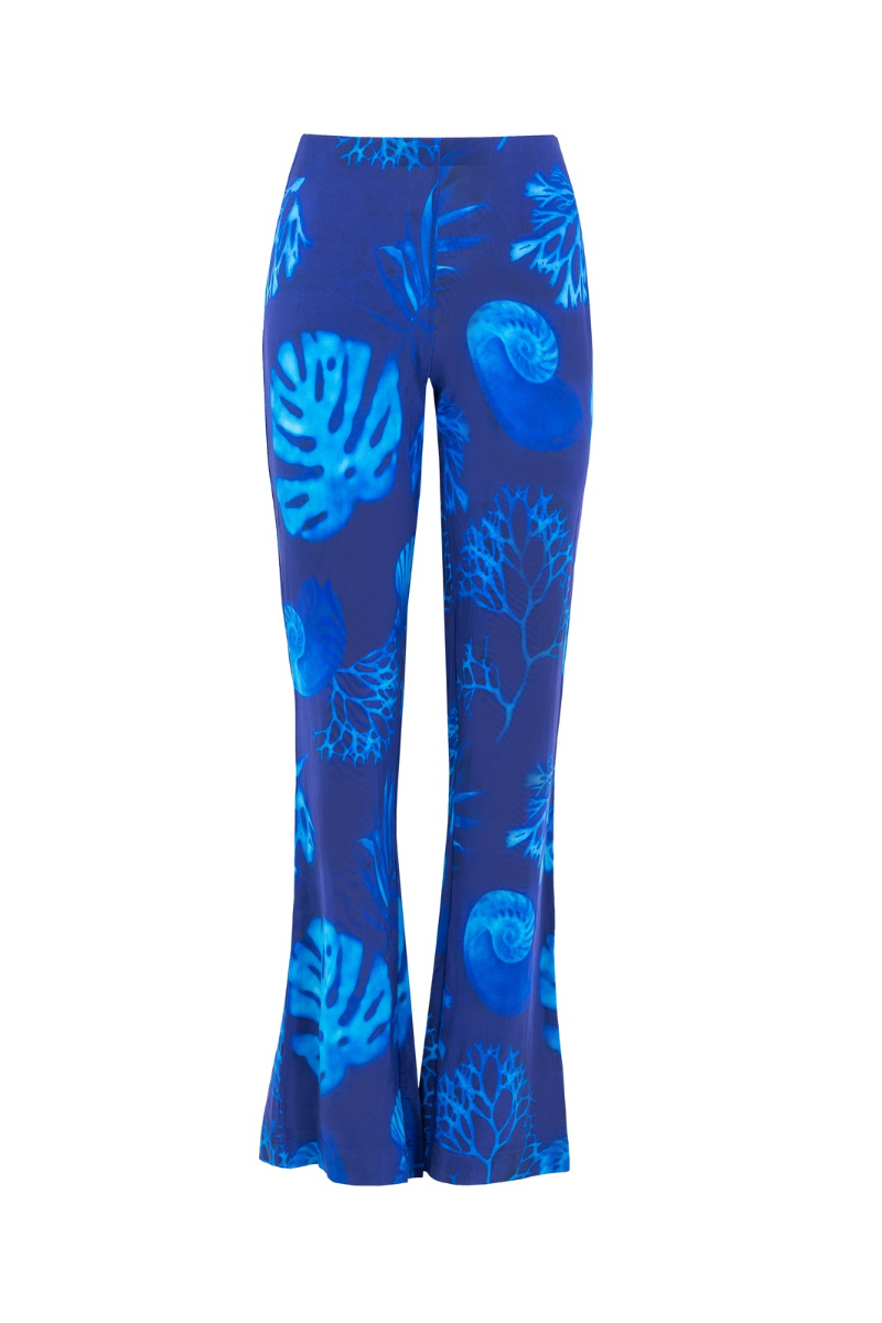 FLARED PANTS IN CYANOTYPE PRINT - CULT MIA
