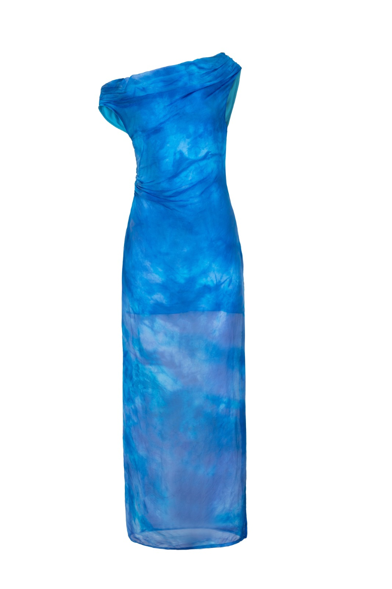 OFF-SHOULDER MAXI DRESS IN HAND-DYED BLUE - CULT MIA