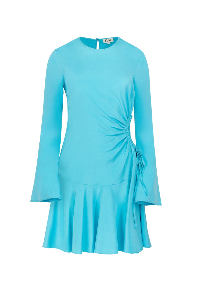 CUTOUT SILK DRESS IN TURQUOISE BLUE - CULT MIA