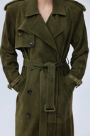 Santa Brands suede coat in crocodile pattern, featuring a stylish, textured design with a tailored fit and classic collar.