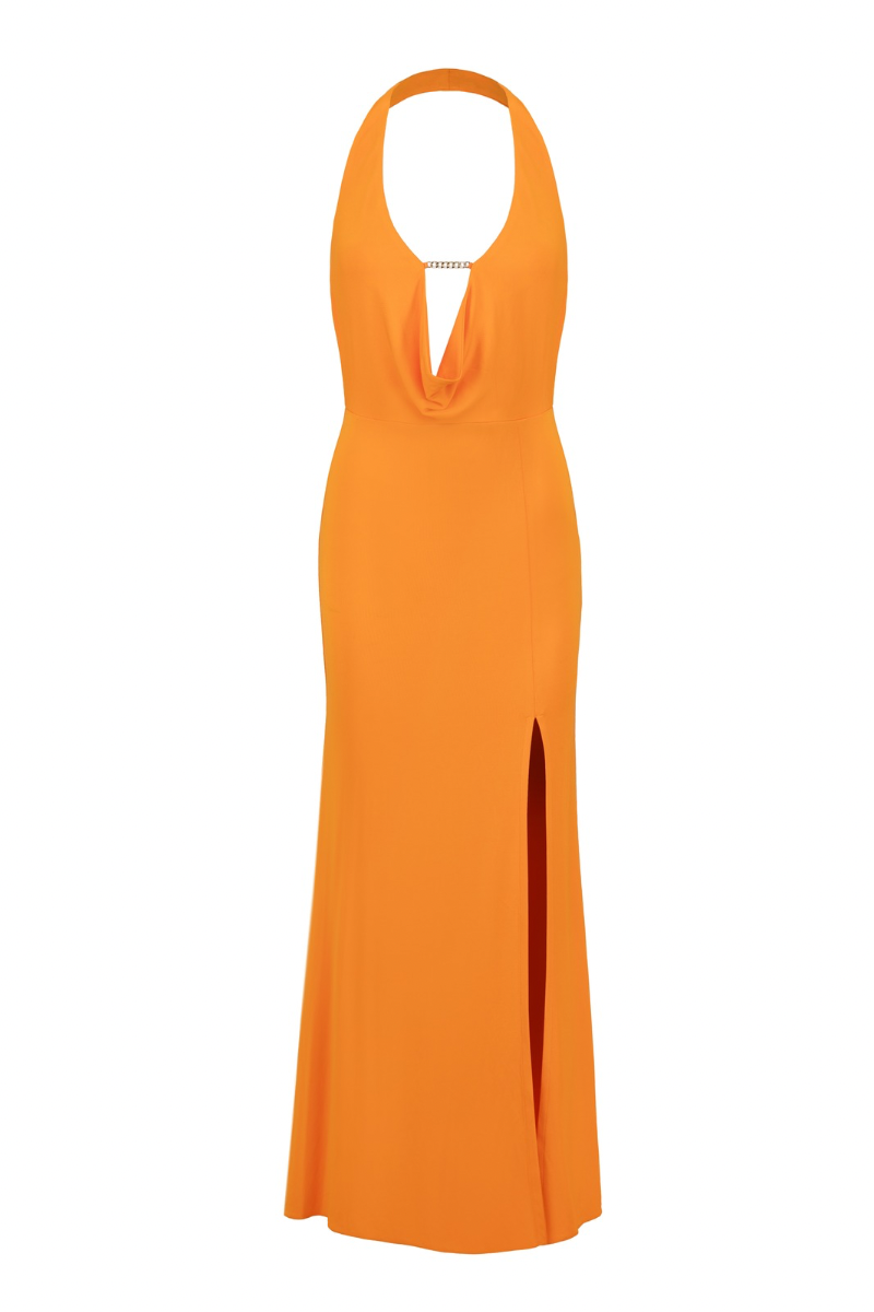 PLUNGE MAXI DRESS IN BRIGHT ORANGE - CULT MIA