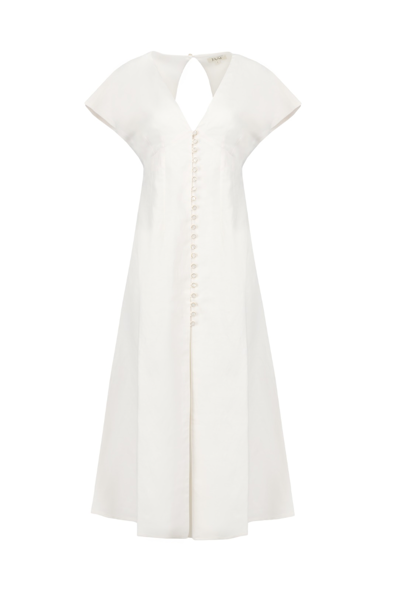 OPEN BACK MIDI DRESS IN PEARL WHITE - CULT MIA