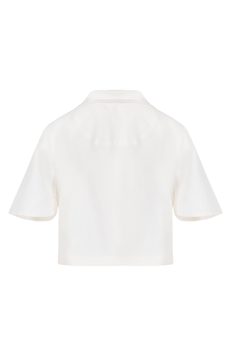 CROP TOP WITH TIES IN PEARL WHITE - CULT MIA
