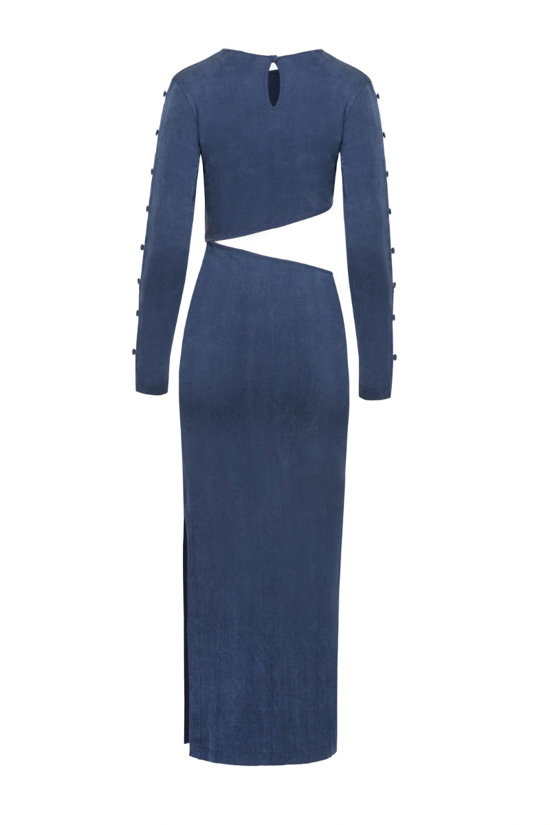 LONG SLEEVE CUT-OUT DRESS IN DEEP BLUE - CULT MIA