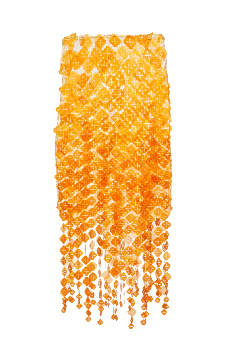 Onalaja sequined emblem midi skirt with shimmering sequins and elegant design, featuring a fitted waist and flowing length.