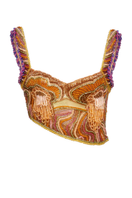 Onalaja Iris multi crop top featuring a stylish, colorful design with short sleeves and a fitted silhouette.