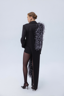 Santa Brands feather jacket in jade, lightweight and cozy, displayed on a hanger with a smooth fabric texture and stylish design.