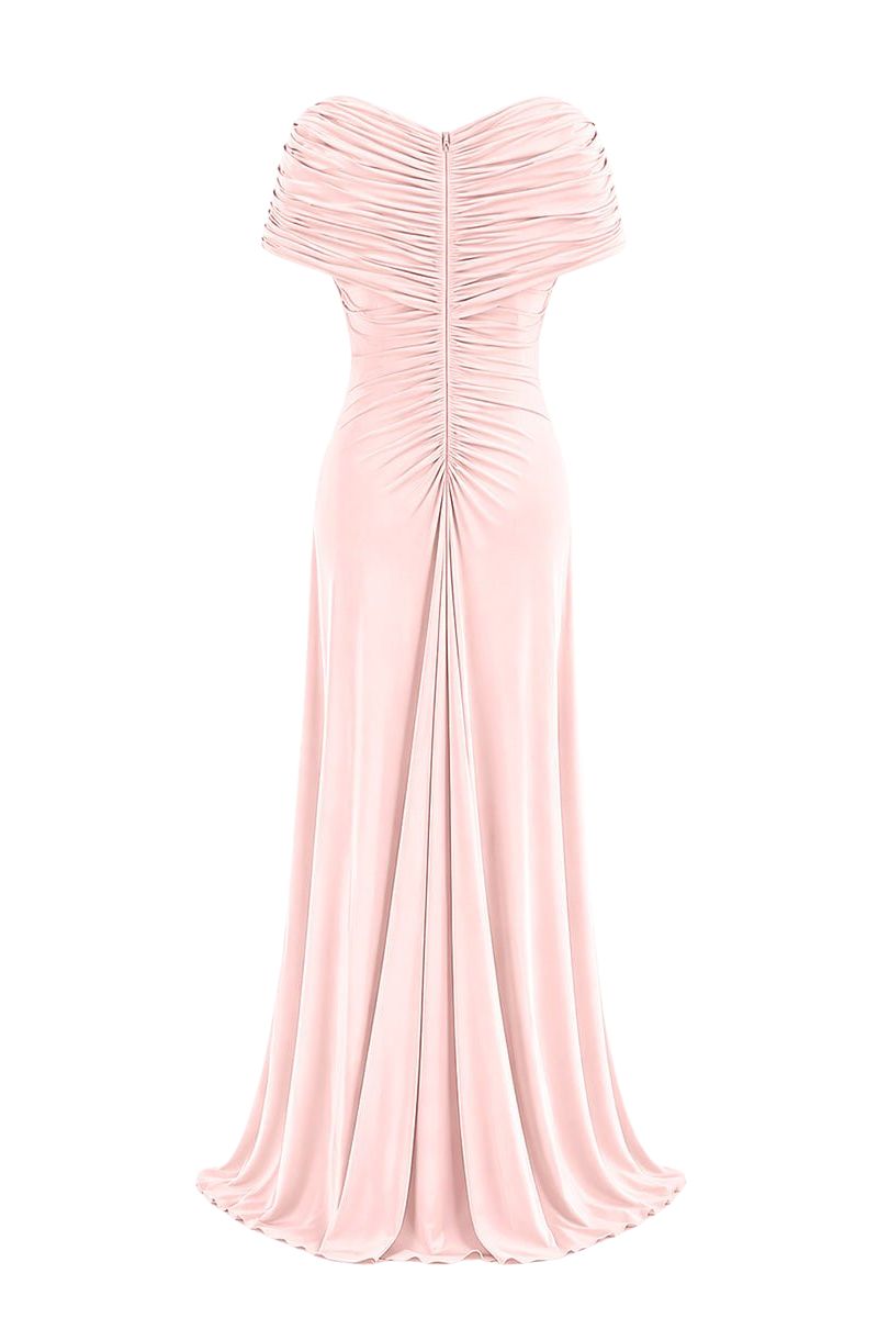 Gigii's Solita Ballerina Pink Maxi Dress displayed on a hanger, showcasing its flowing fabric and elegant design.