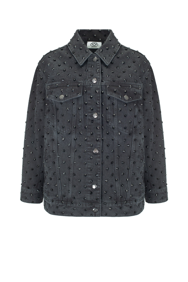 Santa Brands Diamante Jeans Jacket in Jade, stylish denim jacket with sparkling embellishments and a modern fit.