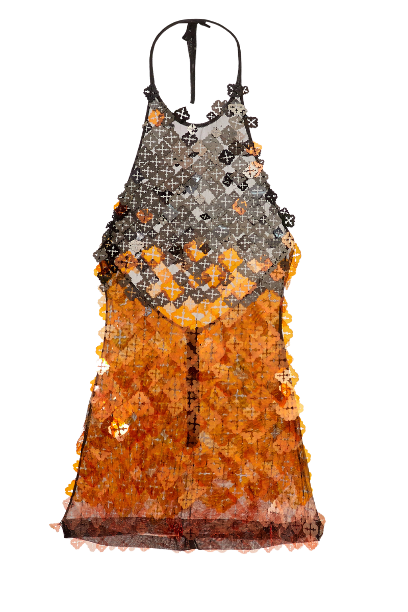 Onalaja Onalaja sequined emblem mini dress featuring a fitted silhouette and shimmering embellishments for a stylish look.