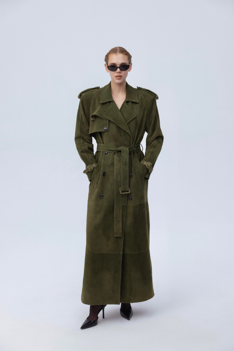 Sueded coat in crocodile pattern by Santa Brands, featuring a stylish, textured design perfect for elegant winter wear.