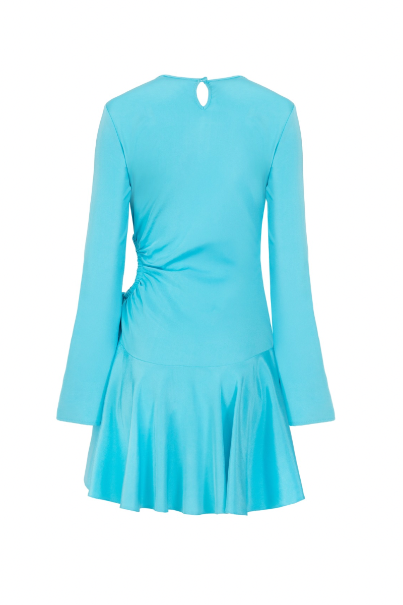 CUTOUT SILK DRESS IN TURQUOISE BLUE - CULT MIA
