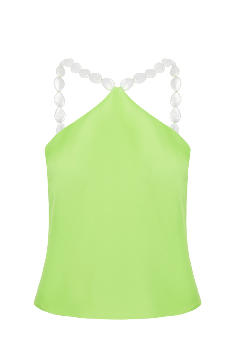 EMBELLISHED HALTER TOP IN LIME GREEN - CULT MIA