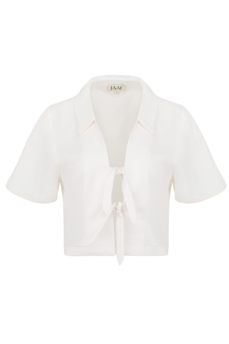 CROP TOP WITH TIES IN PEARL WHITE - CULT MIA