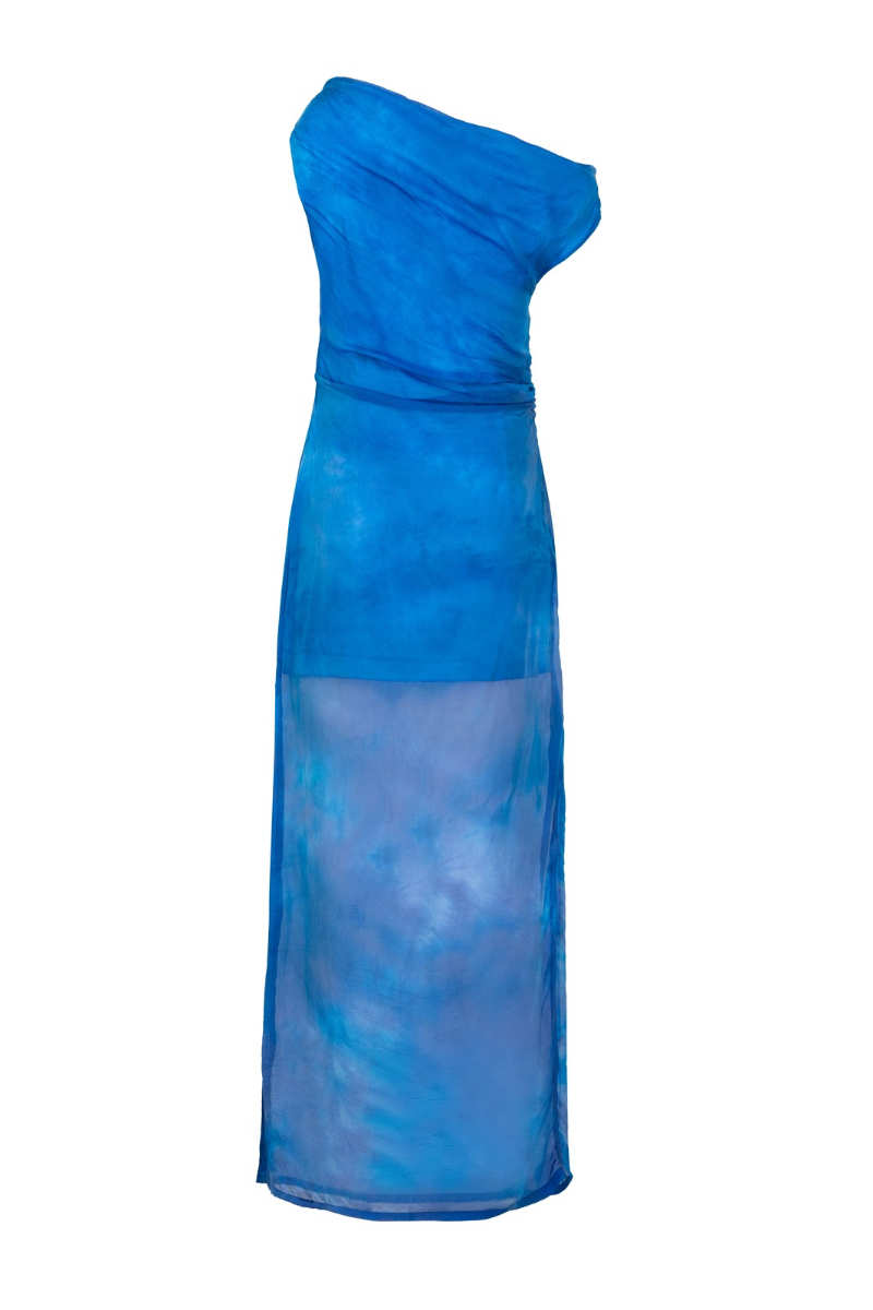 OFF-SHOULDER MAXI DRESS IN HAND-DYED BLUE - CULT MIA