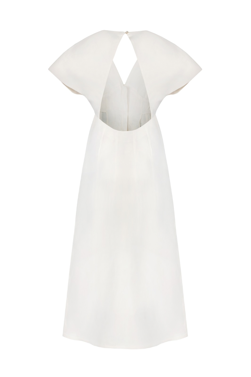 OPEN BACK MIDI DRESS IN PEARL WHITE - CULT MIA