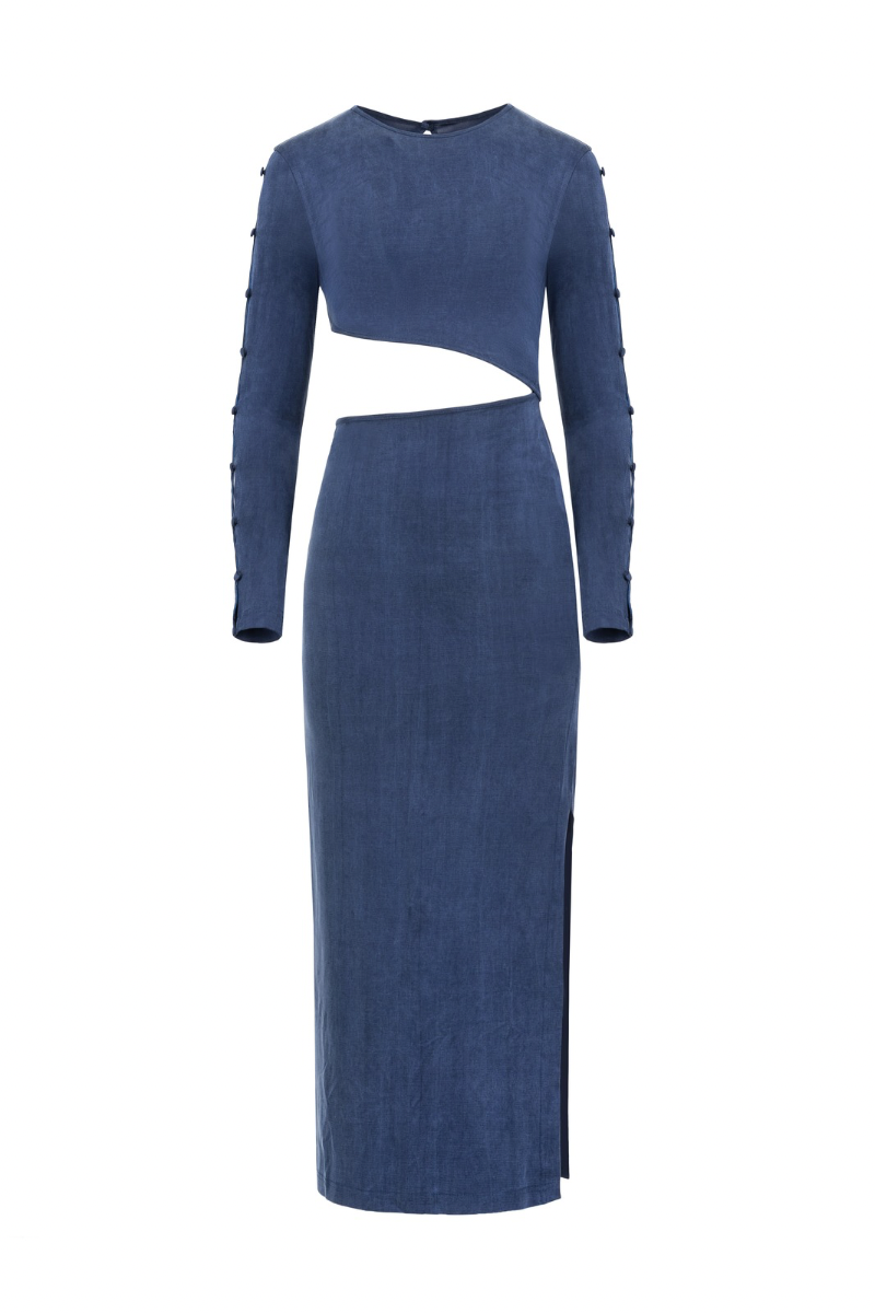 LONG SLEEVE CUT-OUT DRESS IN DEEP BLUE - CULT MIA