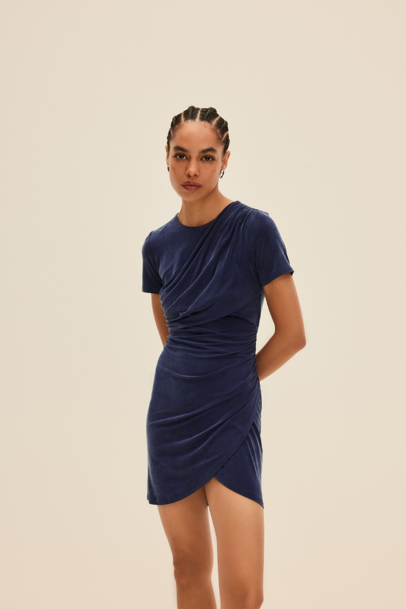 DRAPED SHORT DRESS IN DEEP BLUE - CULT MIA