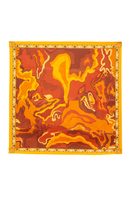Orange Onalaja RUWA scarf featuring a vibrant, patterned fabric with fringed edges, showcased laid flat.