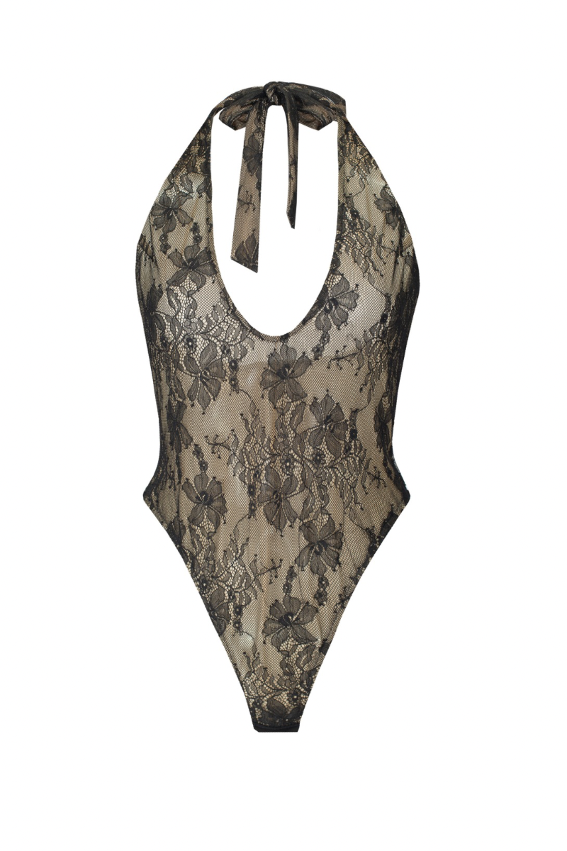 Lace Jade Nude Body Top by Santa Brands featuring delicate lace fabric and a fitted silhouette.