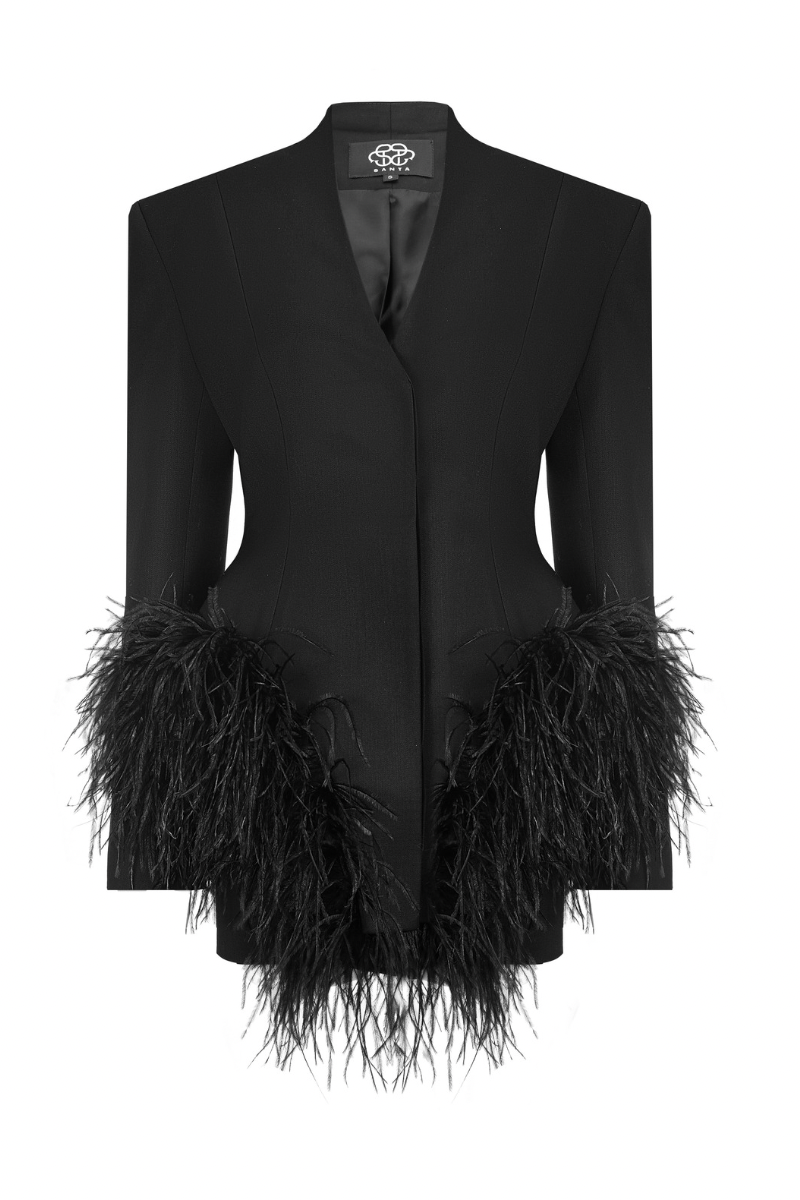 Santa Brands jade feather Basque jacket, stylish outerwear featuring feather details and a contemporary design.