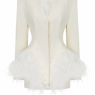 Ivory feather Basque jacket by Santa Brands, stylish and lightweight with feather detailing, perfect for elegant outerwear.