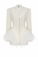 Ivory feather Basque jacket by Santa Brands, stylish and lightweight with feather detailing, perfect for elegant outerwear.