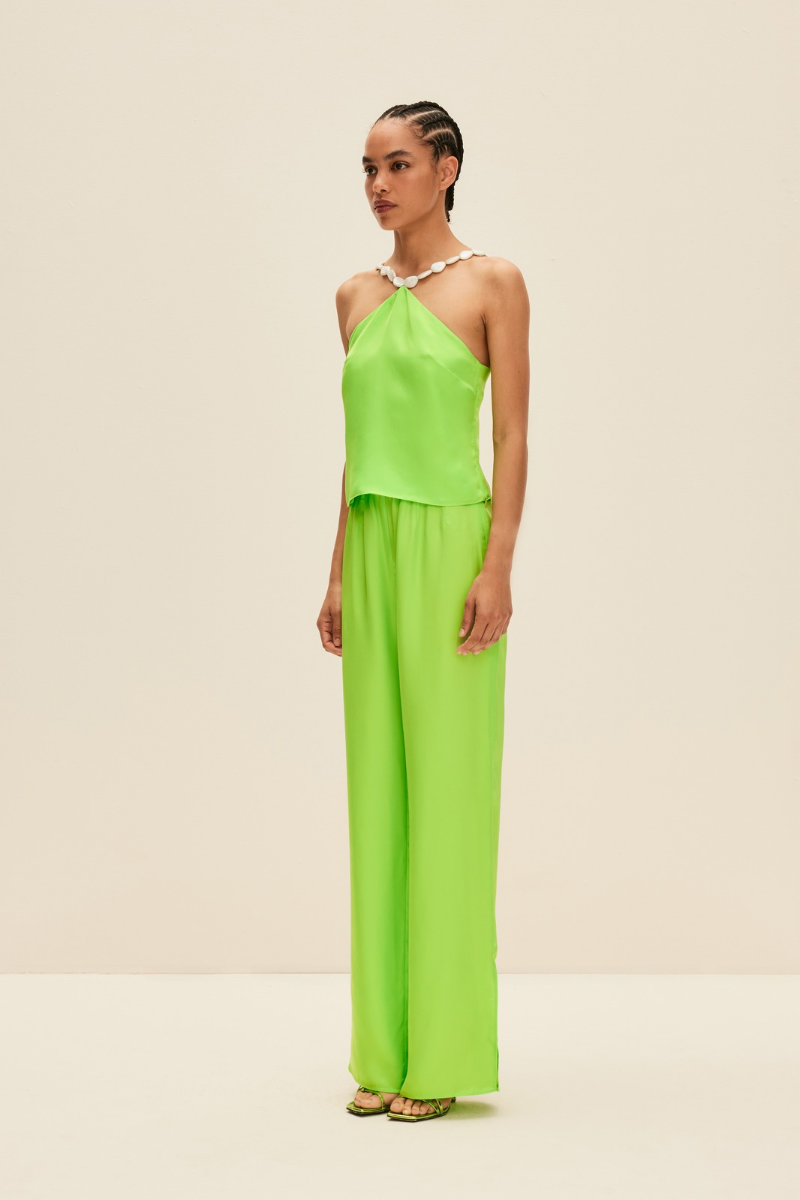 PANTS WITH SIDE SLITS IN LIME GREEN - CULT MIA