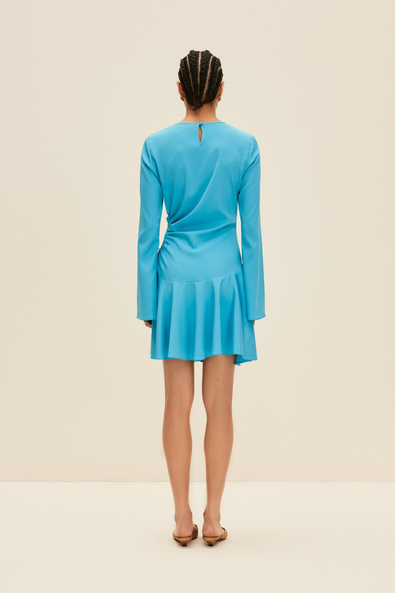 CUTOUT SILK DRESS IN TURQUOISE BLUE - CULT MIA