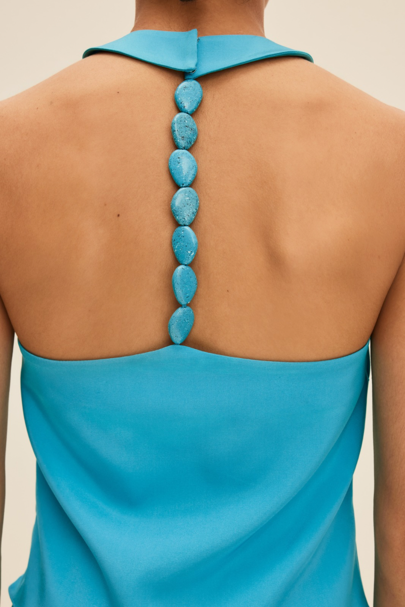 SLEEVELESS EMBELLISHED TOP IN TURQUOISE BLUE - CULT MIA