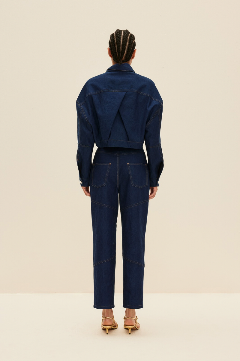 CROPPED DENIM JACKET IN DEEP BLUE - CULT MIA