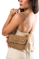 Mara Brazil Petala Lurex Shoulder Bag with metallic gold finish, stylish design, and adjustable strap, perfect for evening outings.