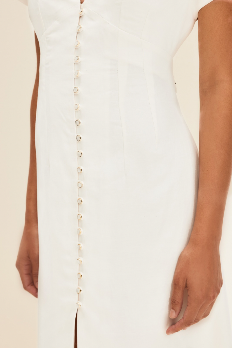 OPEN BACK MIDI DRESS IN PEARL WHITE - CULT MIA