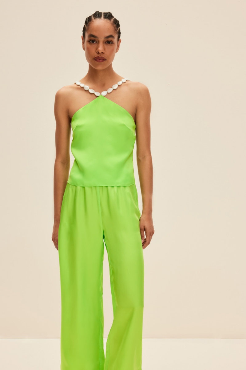 EMBELLISHED HALTER TOP IN LIME GREEN - CULT MIA
