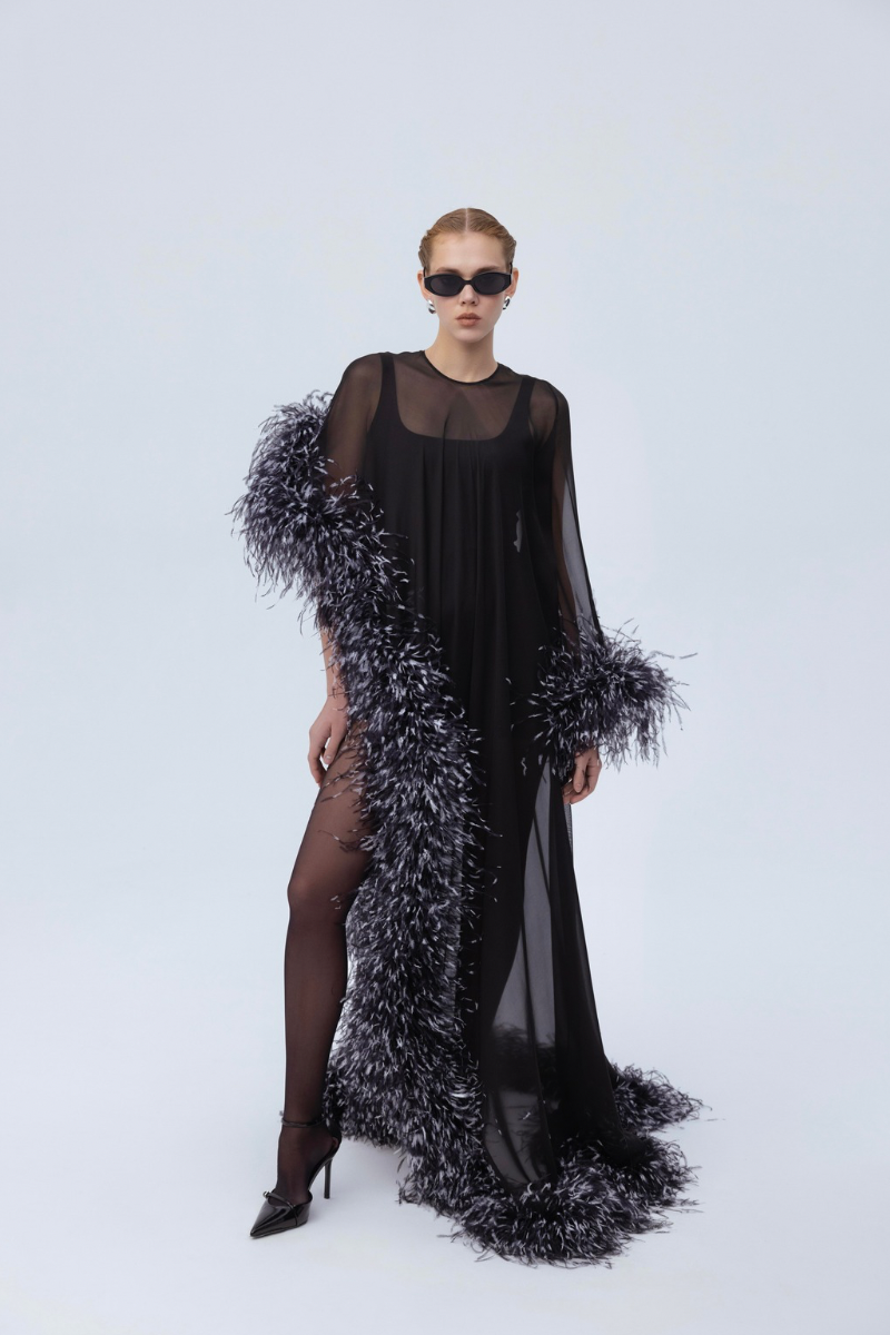 MAXI FEATHER DRESS IN JADE