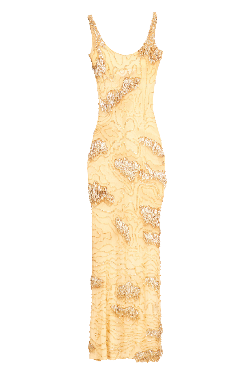 Cream ZELLIE slip gown by Onalaja, showcasing the elegant, flowy fabric and relaxed fit on a neutral background.