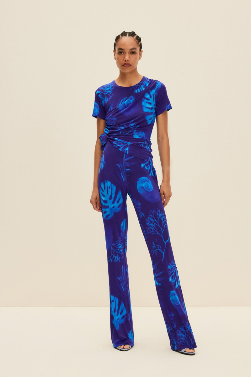 FLARED PANTS IN CYANOTYPE PRINT - CULT MIA