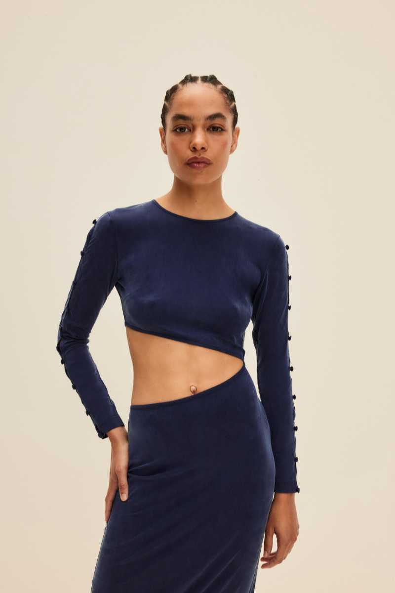LONG SLEEVE CUT-OUT DRESS IN DEEP BLUE - CULT MIA
