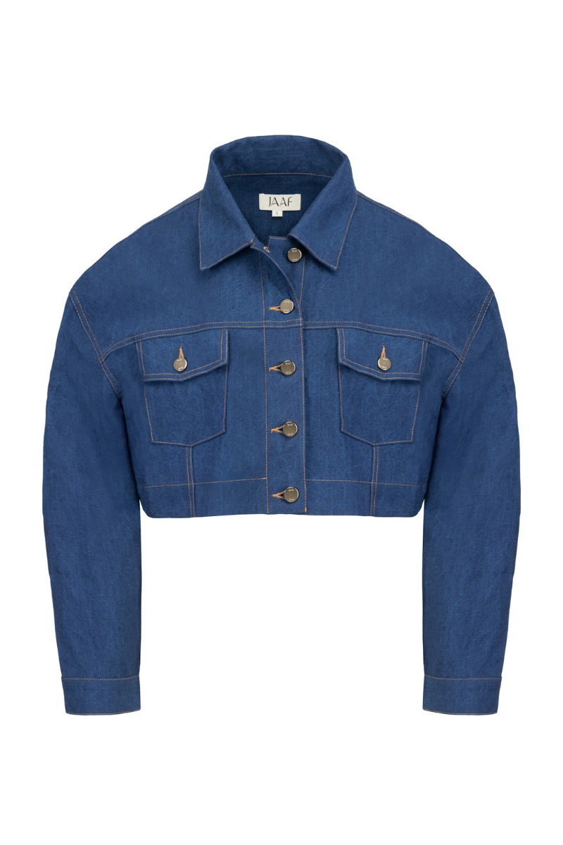 CROPPED DENIM JACKET IN DEEP BLUE - CULT MIA