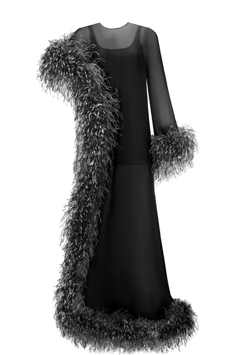 MAXI FEATHER DRESS IN JADE