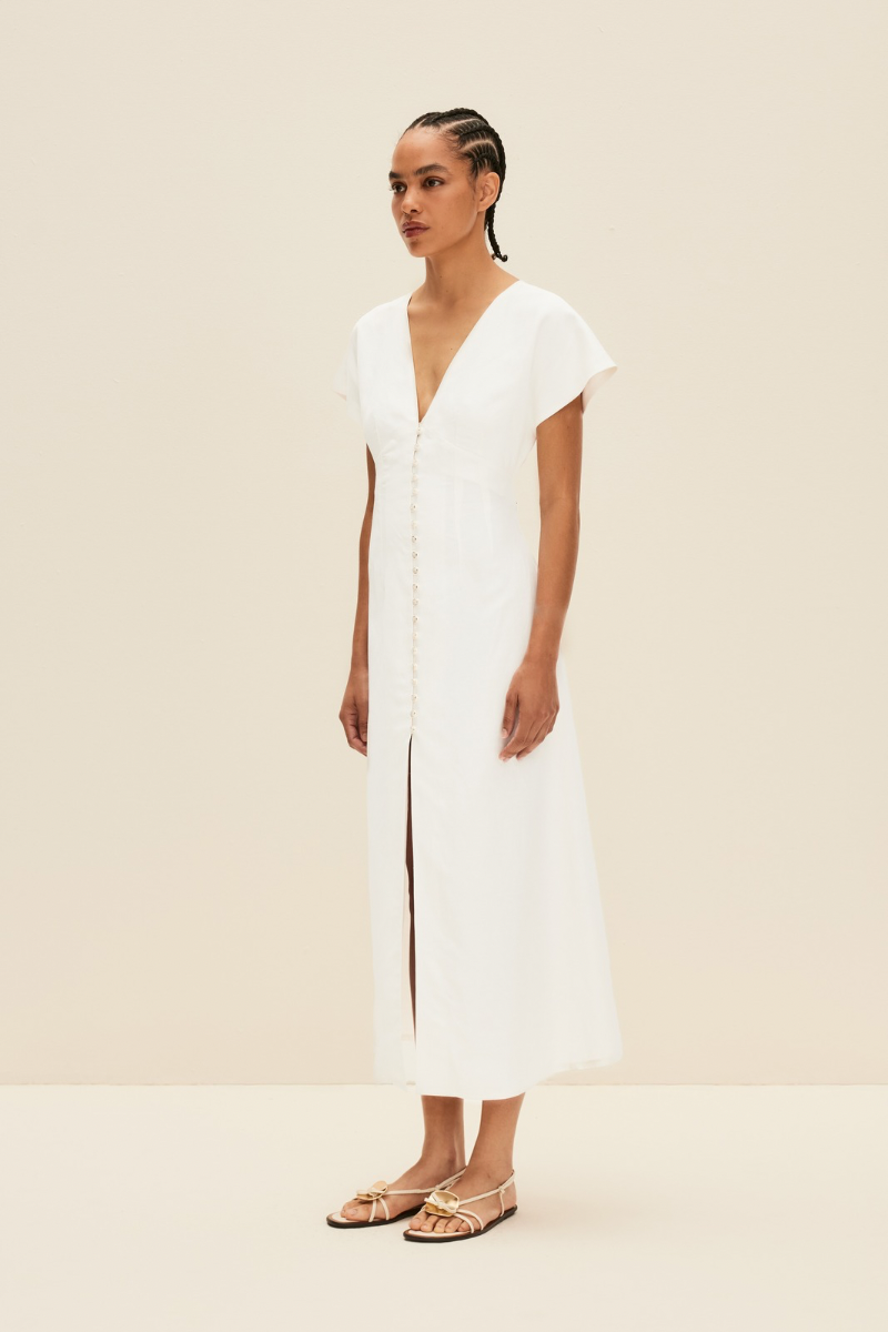 OPEN BACK MIDI DRESS IN PEARL WHITE - CULT MIA