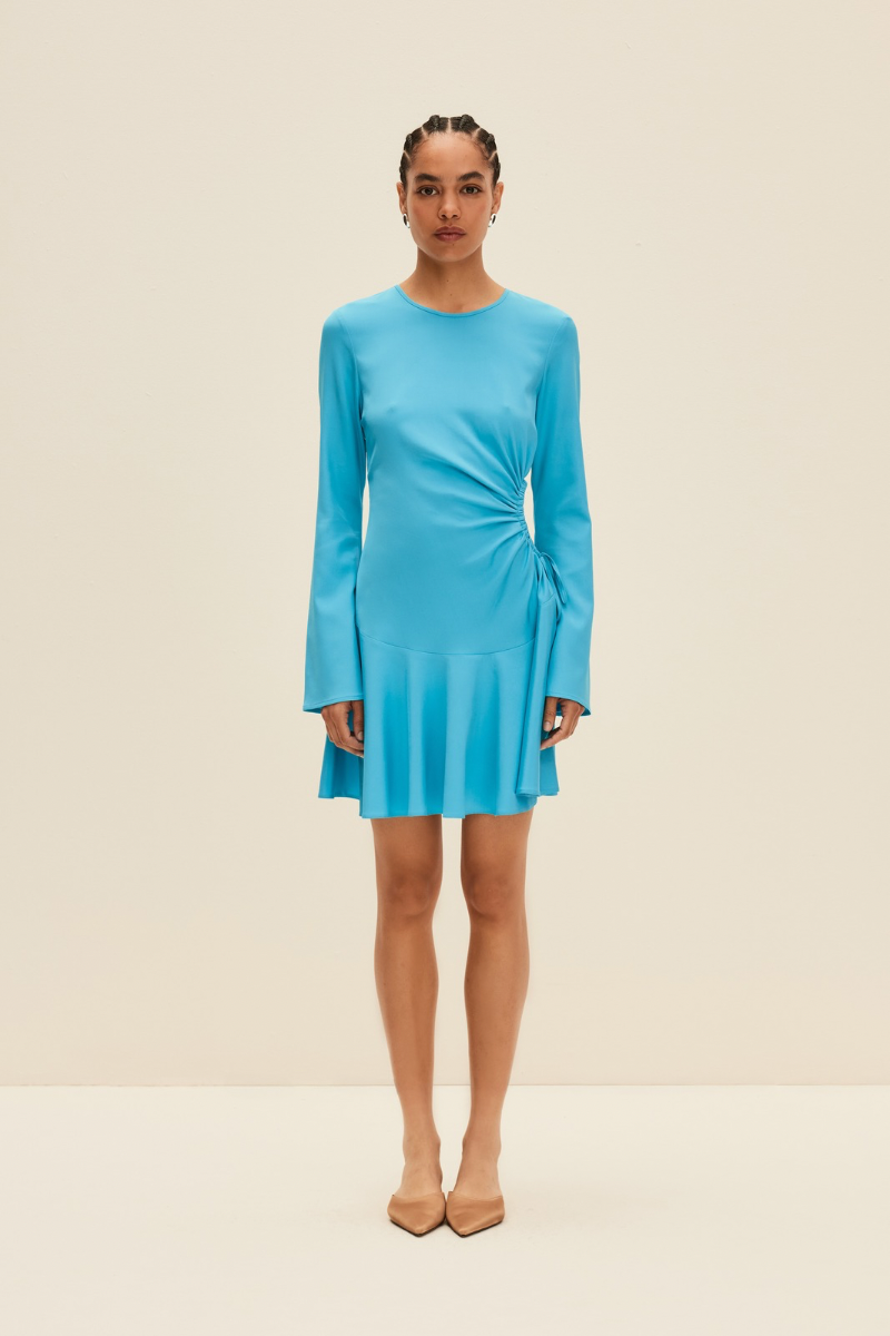 CUTOUT SILK DRESS IN TURQUOISE BLUE - CULT MIA