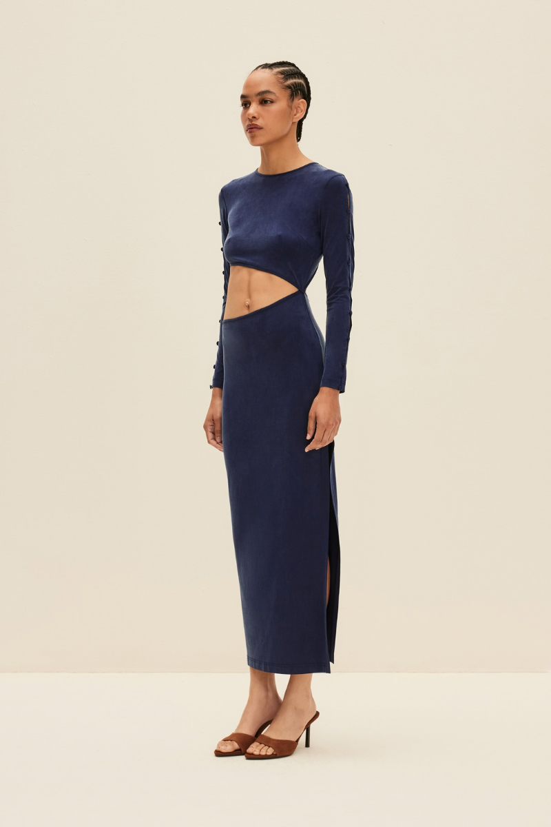 LONG SLEEVE CUT-OUT DRESS IN DEEP BLUE - CULT MIA