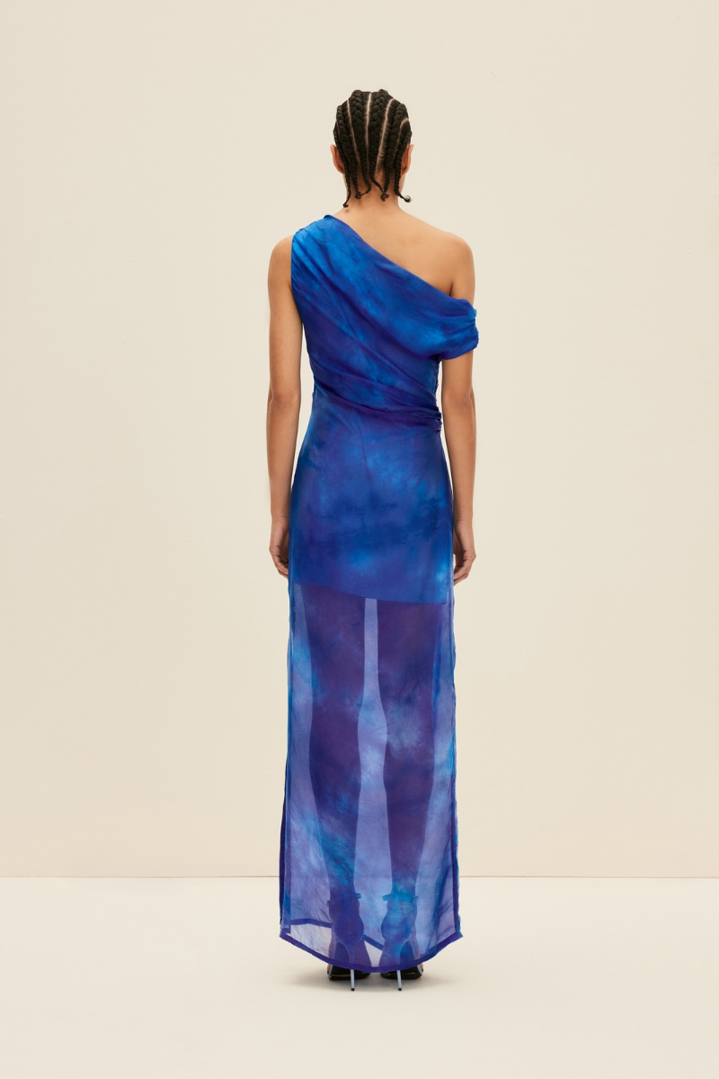 OFF-SHOULDER MAXI DRESS IN HAND-DYED BLUE - CULT MIA