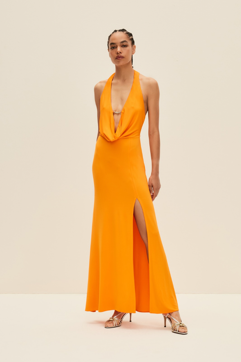 PLUNGE MAXI DRESS IN BRIGHT ORANGE - CULT MIA