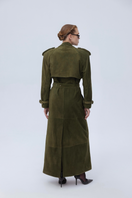 Santa Brands suede coat in crocodile pattern, showcasing a stylish, textured brown coat with a sleek collar and tailored fit.