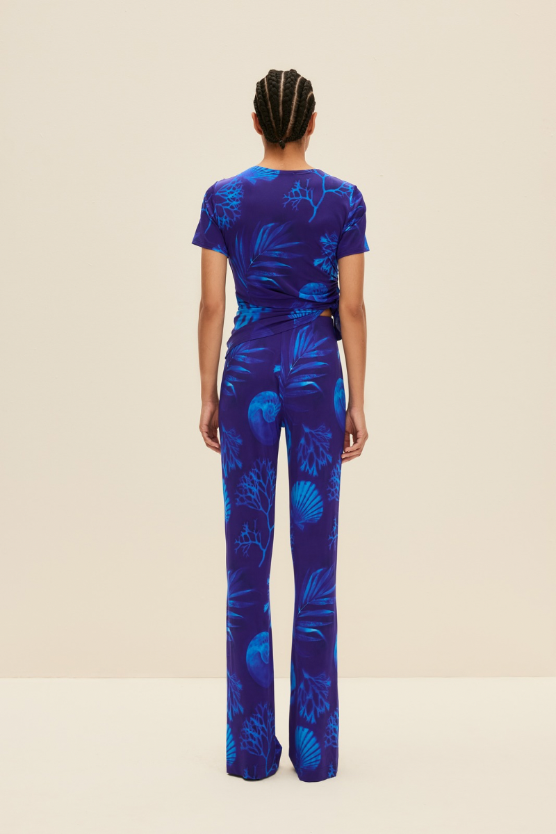 FLARED PANTS IN CYANOTYPE PRINT - CULT MIA