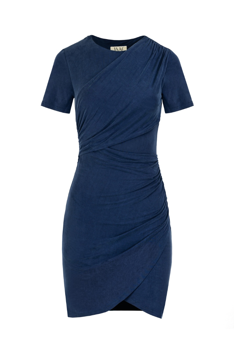 DRAPED SHORT DRESS IN DEEP BLUE - CULT MIA