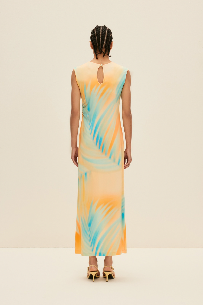 STRETCH-JERSEY DRESS IN TROPICAL SUNSET PRINT - CULT MIA