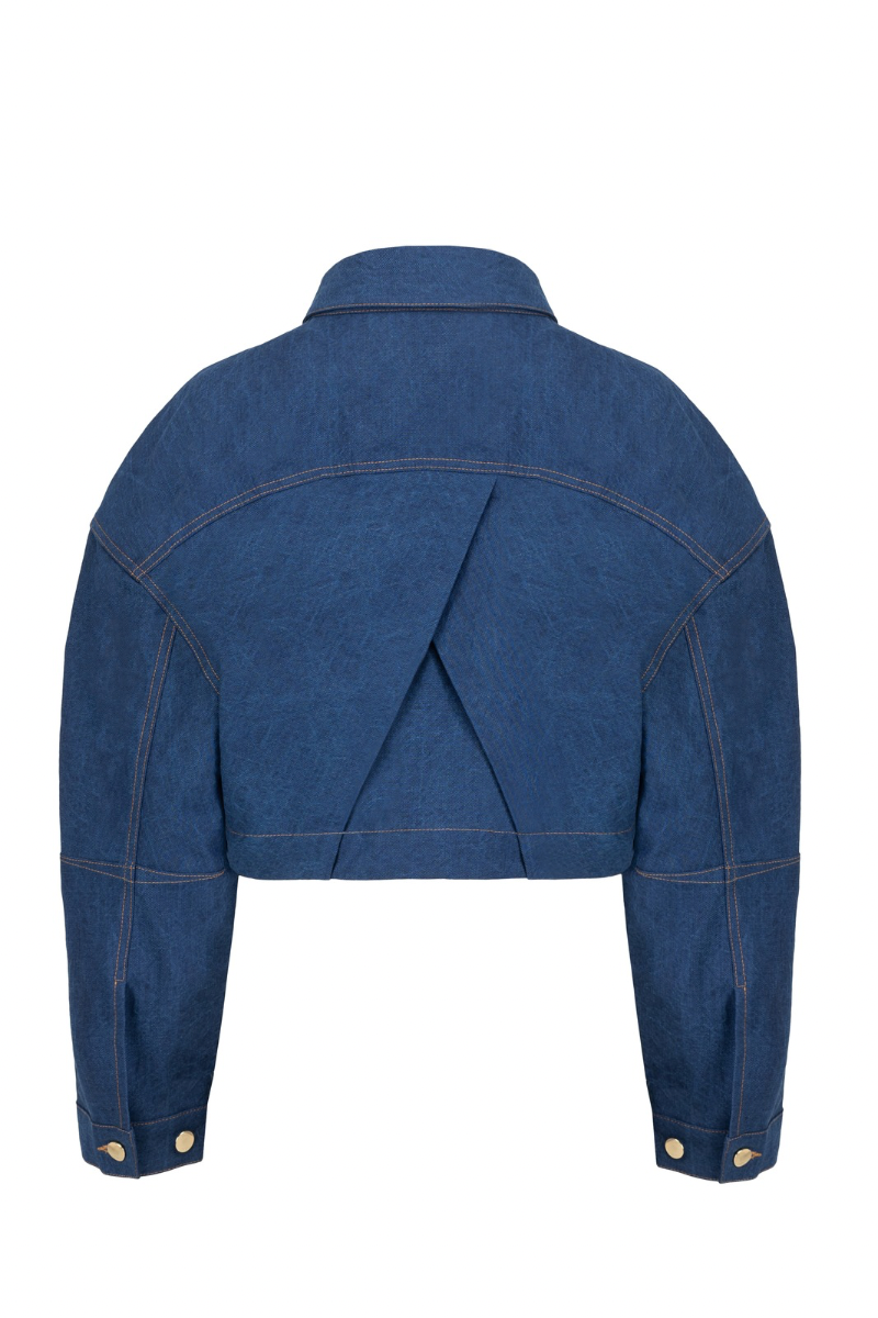 CROPPED DENIM JACKET IN DEEP BLUE - CULT MIA